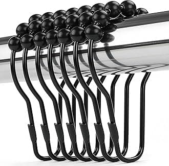 Shower Curtain Hooks Rings, Rustproof Metal Shower Curtain Rings for Bathroom Shower Rods Curtains - Set of 12, Matte Black
