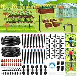 230FT Drip Irrigation Kit,Garden Irrigation System 1/4" 1/2” Blank Distribution Tubing Watering Drip Kit Automatic Irrigation Equipment for Garden Greenhouse, Flower Bed,Patio,Lawn