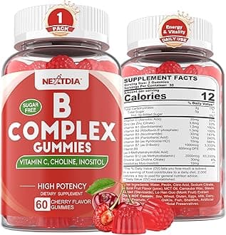 Vitamin B Complex Gummies, Vegan Vitamin B Gummies with 2000 mcg Methyl B12, Methyl Folate | Plus Choline + Inositol, Vitamin C + Zinc for Supports Energy, Mood, Immune, Healthy Hair, Skin - 60 Cts