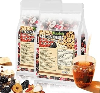 Ginseng Five Treasures Herbal Tea | 25 Organic Tea Bags,Traditional Chinese Herbs Blend | Natural Wellness Support with Red Dates & Wolfberry | Caffeine-Free & Additive-Free-2PCS