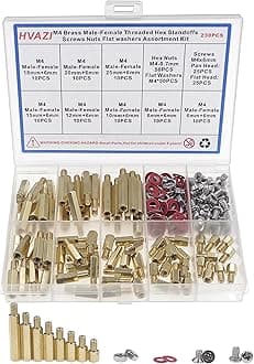 M4 Brass Male-Female Threaded Hex standoffs spacers (Female Lengths:6mm to 25mm),Stainless Steel Screws,Nuts,Flat washers Assortment kit