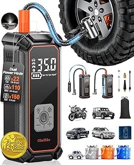 OlarHike Tire Inflator Portable Air Compressor, Battery Powered, 150PSI Dual Mode, Auto Air Pump for Car Tires, Motorcycle, Bicycle, Electric Pump with LED Light & Digital Pressure Gauge