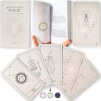 Soleia Original Tarot Cards Deck with Guide Book & Box | 78 Gold Foil Tarot Cards for Beginners & Experts | Modern Rider Waite Tarot Deck | Tarot Gifts for Adults | Beige Tarot Cards