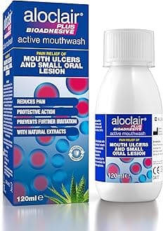 Aloclair Plus Bioadhesive Mouth Ulcer Treatment Mouthwash 120ml. Long lasting protection, up to10-Hour Protection, Soothes Mouth Ulcers & Oral Lesions, for Adults & Children 4 Years +