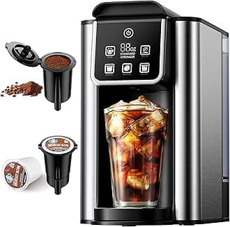 Hot & Iced Coffee Maker with Bold Setting, Single Serve Coffee Maker for K Cup and Grounds, 6-14 Oz Brew Sizes, 50 Oz Removable Water Tank, One Cup Coffee Machine with Reusable Filter, Black