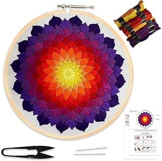 Embroiderymaterial Divine Circle Embroidery Kit for Beginners & Adults – 8 Inch Wooden Hoop, 17 Cotton Thread Skeins, Printed Fabric, 2 Needles, Cutter & Step-by-Step Instructions Included