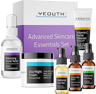 YEOUTH Anti Aging Skincare Set 30s, Valentines Day, Gift Set, Cleanser, Toner, Vitamin C & Hyaluronic Acid Serum for Face, Eye Gel, Face Cream, Beauty & Personal Care Products for Women & Men 6-Piece