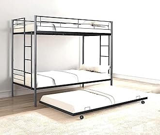 Metal Bunk Bed for Adults with Trundle Without Mattress (Black Powder Coated, 3.5 x 6.5 feet)