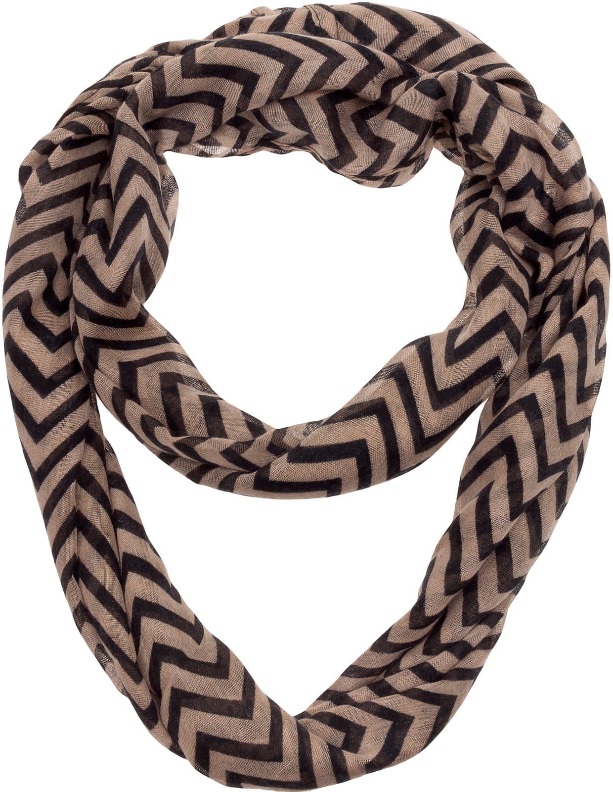 Thin Chevron Zig Zag Infinity Scarf (Brown & Black)