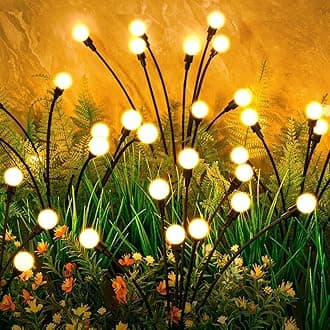 ASMAD Solar Garden Lights, 4 Pack 32 LEDs Solar Outdoor Lights, Solar Christmas Lights, Firefly Lights for Patio Pathway Outdoor Decor, Big Bulb Base Solar Swaying Light, Warm White