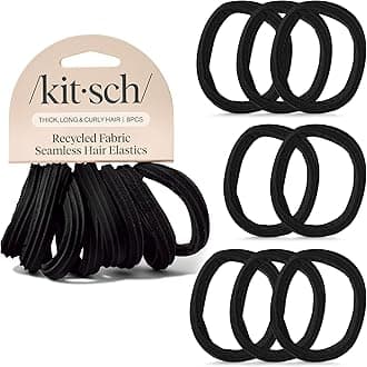 Kitsch Hair Ties No Damage - Strong, Stretchy Hair Bands | Soft Nylon Ponytail Holders, Snag-Free Rubber Bands, Perfect for Updos & Braids | Ideal Gifts for Women - Black, 8pcs