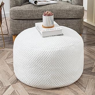 Asuprui Pouf Ottoman Unstuffed Ottoman Foot Rest No Filler Floor Pouf Soft Foot Stool 20x20x12 Inches Fuzzy Chair Floor Chair with Storage for Living Room Bedroom White
