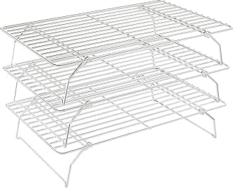 3 Tier Stackable Cooling Rack for Batch Cooling Cookie, Pizza, Cake-15.8”x 10”- Heavy Duty Cooling Racks for Cooking and Baking, Oven and Dishwasher Safe Baking Supplies-Silver