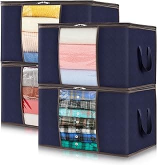 Lifewit50L Clothes Storage Boxes, Storage Bags Moving Boxes Wardrobe Storage Organiser with Reinforced Handle Sturdy Fabric Clear Window for Clothing Bedding Sweater T-Shirt, 4 Pack, Dark Blue
