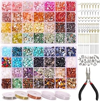 QUEFE 1800pcs 56 Colors Crystal Beads, Ring Making Kit, Gemstone Chip Beads Irregular Natural Stone with Jewelry Making Supplies for DIY Craft Bracelet Necklace Earrings, Craft Gifts
