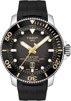 Tissot Mens Seastar 2000 Professional Powermatic 80 316L Stainless Steel case Automatic Watch, Black, Rubber, 22 (T1206071744101)