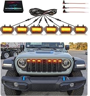 Grill Lights for Jeep Wrangler JL JLU Front Bumper Grille LED Running Marker Lamp Accessories (Amber, 2024-2025)
