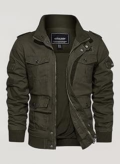 – Men's Casual Cotton Military Bomber Jacket Winter Outerwear Windbreaker Cargo Jacket Multi Pockets