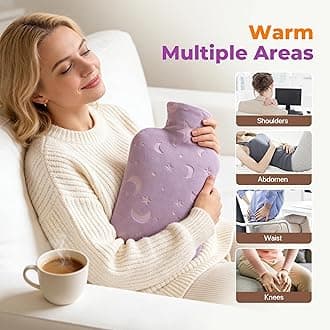 Hot Water Bottle with Soft Cover, 2L Hot Water Bag for Menstrual Cramps, Neck and Shoulder Pain Relief, Hot and Cold Therapies, Hand Feet Warmer, Purple