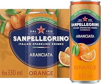 San Pellegrino Italian Sparkling Drinks Tastefully Light Sparkling Orange Canned Soft Drink 6 x 330ml, 64k Cals per Can