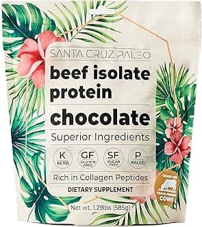 Santa Cruz Paleo, Beef Isolate Protein Powder, Chocolate, Rich in Collagen Peptides for Protein Shakes and Smoothies, Gluten Free, Keto, Paleo, Clean Grass Fed Protein,1.1lbs (20g Protein Per Serving)