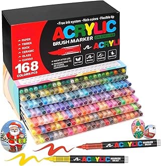Amamao 168 Colors Acrylic Markers, Soft Brush Tip Paint Pens and Paint Markers, Acrylic Pens for Wood, Stone, Canvas, Glass, Fabric, Egg, Rock Painting and DIY Crafts Art Supplies
