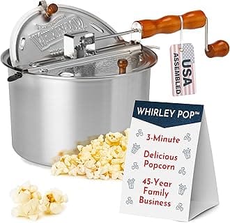 Wabash Valley Farms Original Whirley Pop Popcorn Maker - Gourmet Popcorn Popper, Aluminum Popcorn Pot With Nylon Gears, 3-Minute Stove Top Nostalgia Popcorn Maker (Silver)