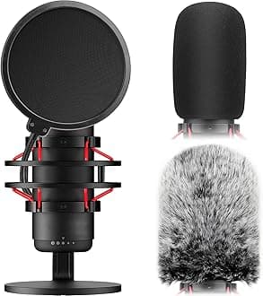 Pop Filter for Hyperx Quadcast,3 in 1 Quadcast S Mic Pop Filter + Furry Windscreen+ Foam Mic Cover for Hyperx Microphone,Professional Noise Reduction QuadCast Pop Filter Set by ChromLives, Combo 3Pack