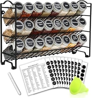 SWOMMOLY Spice Rack with 24 Empty Square Spice Jars