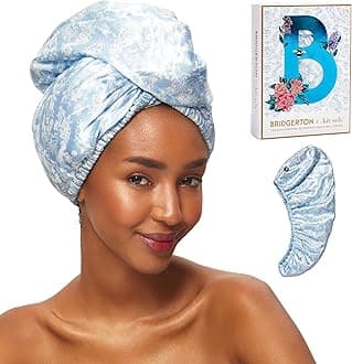 Kitsch Bridgerton x Satin Wrapped Microfiber Hair Towel Wrap for Women - Quick Dry Towel | Microfiber Towel for Hair | Hair Drying Towel Wrap for Long Hair | Hair Towels for Women (Toile de Blue)
