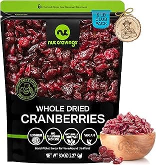NUT CRAVINGS - Dried Whole Cranberries, Lightly Sweetened, Unsulphured (80oz, 5 LB) Sweet Healthy Snack, Vegan, Kosher, Resealable Bag