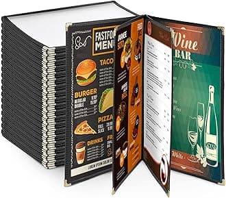 Yescom 20 Pack 8.5"x14" 4 Page 8 View Menu Covers Black Trim Legal Size for Food Restaurant Cafe Bar