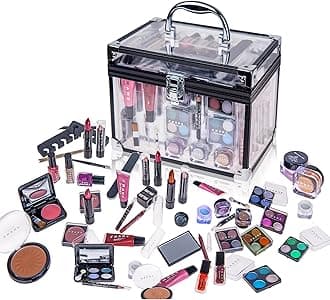 SHANY Carry All Trunk Makeup Train Case with Re-usable Aluminum Beauty Storage Organizer Case. Make up Set with Eye palettes, Blushes,Face Powders, Manicure, Pedicure and Cosmetics Brushes. GIFT SET