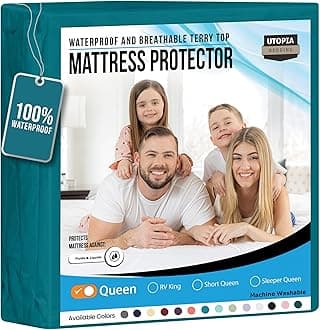 Utopia Bedding Waterproof Mattress Protector Queen Size, Premium Terry Mattress Cover 200 GSM, Breathable, Fitted Style with Stretchable Pockets (Denim Blue)