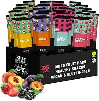 Zest Delites, Dry Fruits, Pack of 36, Dried Fruit Additive-Free, Sugar Free, Gluten Free, Diet Candy, Raisin Free, Sugar Free, Oil Free, Dry Fruit Mix, Healthy Treats, Fruit Bar, Fruit Gift Assortment Pack, Strawberry, Blackberry, Peach, Plum