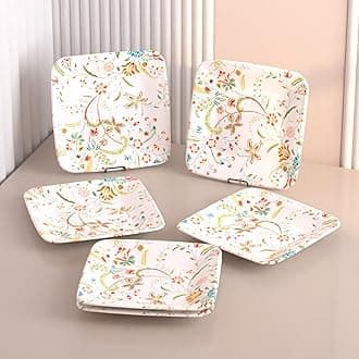 Castleite Bliss Melamine Quarter Plates Set Of 6 - Size 7',Non Breakable,Square Designer Plate For Serving Snacks,Breakfast,Lunch Or Dinner At Home,Kitchen,Or Café,Stainless (Coastal Charm) - White