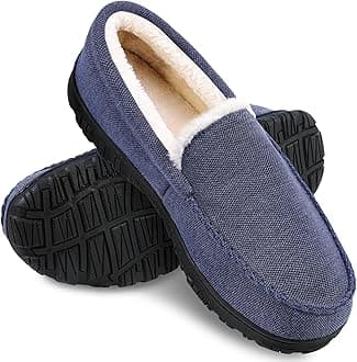 MIXIN Moccasins for Men House Slippers Indoor Outdoor Plush Mens Bedroom Shoes with Hard Sole