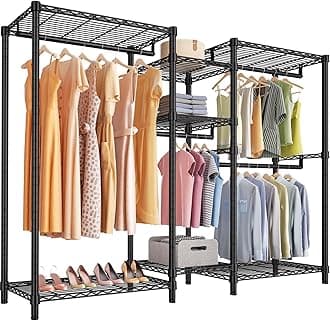 V6 Wire Garment Rack Heavy Duty Clothes Rack Metal with Shelves, Freestanding Portable Wardrobe Closet Rack for Hanging Clothes 74.4" L x 17.7" W x 76.4" H, Max Load 780LBS, Black