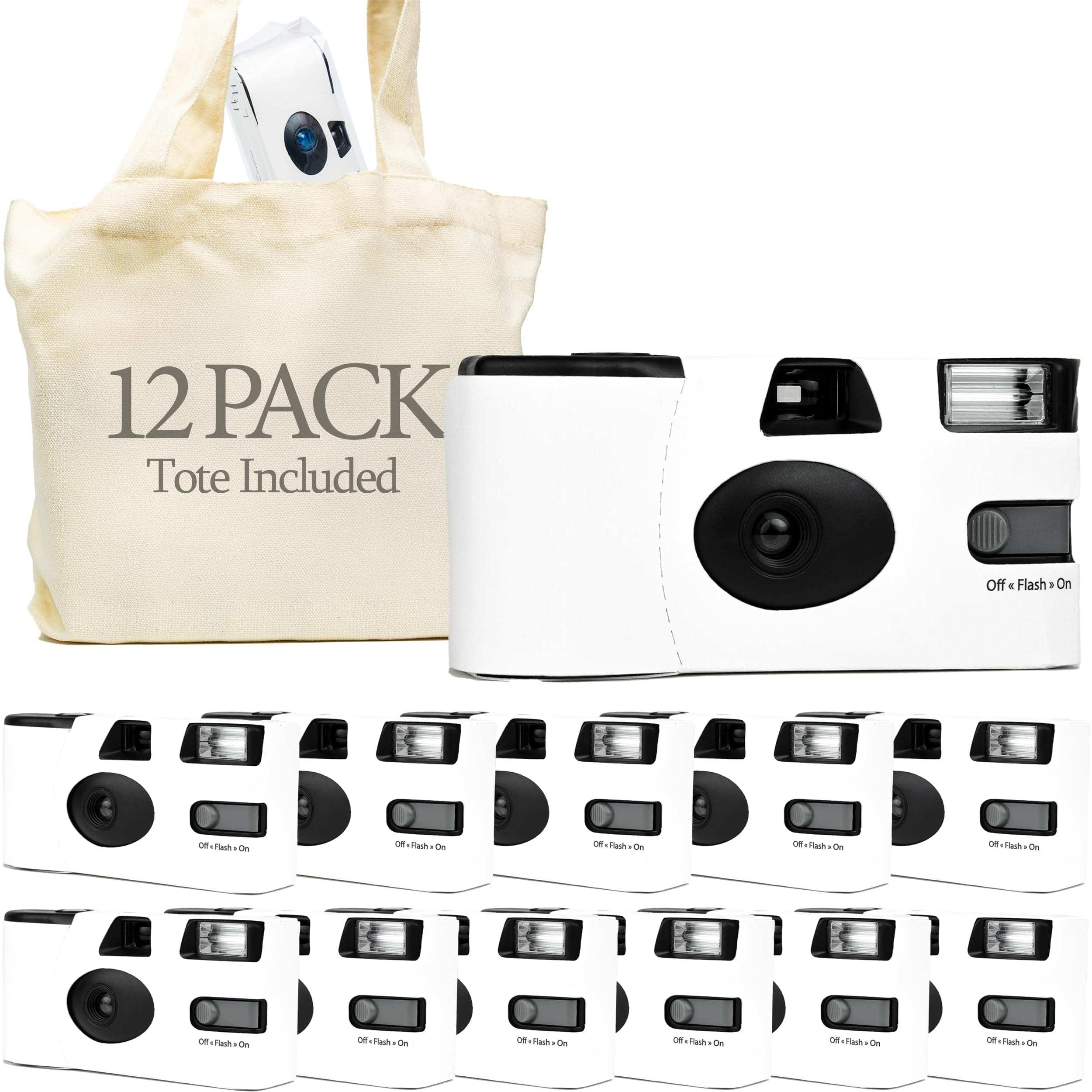 Disposable Cameras Bulk (12 Pack) – White Single Use Camera Set: Perfect for Weddings, Baby Showers, Birthday Parties & All Events – 35mm ISO 400 Film, 27 Exposures, Bright Flash, Easy-to-Use, Vintage