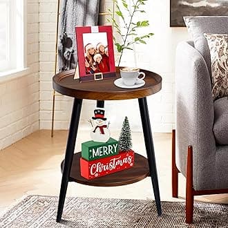 Small Side Table, Modern Side Table 2-Tier, Round End Table Small End Table for Living Room, Metal Frames, Brown