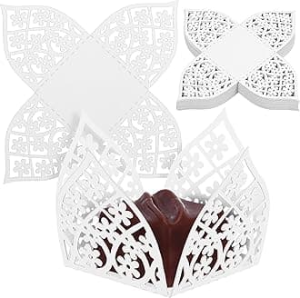 Azonee Cupcake Liners, White Square Paper Baking Cups for Small Sweets, Truffle Wrappers, Chocolate Packaging, 50 Pcs