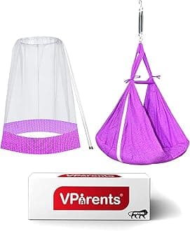 VParents Cotton Infant Baby Swing Cradle With Mosquito Net And Spring (Purple)