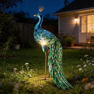 chisheen Outdoor Solar Peacock Statue Garden Decor Metal Yard Art for Lawn Backyard Party Wedding Christmas Decoration Gifts for Women Mom