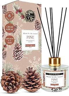 Soul & Scents Pine Reed Diffuser Set With 6 Fiber Reed Sticks |Toxin Free & Stress Relief, Fine-Living Natural Fragrance, Smoke Less Room Freshener, 120 Ml (Pack of 1, Tranparent)