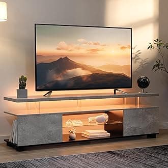 Cubehom Grey TV Stands for Living Room,Glass TV Stand, LED TV Stand for 75+ inch TV,Entertainment Center for Living Room,Bedroom,Home Office