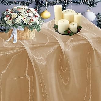 MDS Pack of 5 Yard Sheer Organza Fabric for Wedding Party Home Event Banquet Decorations, Backdrop Curtain Craft Dress Sewing Fashion DIY Crystal Organza Tulle Fabric Bolt 44” Wide - Champagne Gold