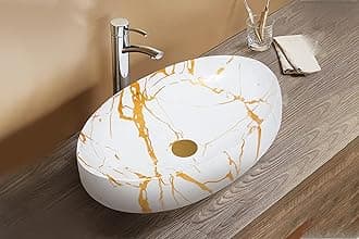 REMANENCE Wash Basin Countertop | Tabletop Ceramic Bathroom Sink | Wash Basin Over Counter | Ceramic Wash Basin (White Gold)