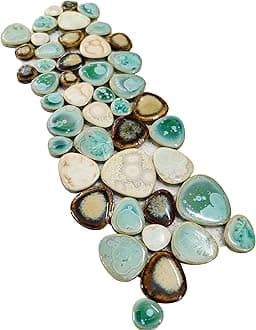 Pebble Porcelain Mosaic Glossy Mixed Aqua, Cream & Coffee Glazed Ceramic Tile for Bathroom, Shower Floor, Accent Wall, Spa Decor (3x12 Sample)
