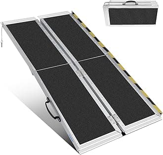 Ruedamann 5FT Portable Wheelchair Ramp, 4-Fold Non-Slip Aluminum Folding Handicap Ramp for Doorways, Wheel Chair Threshold Ramp for Home Steps, Stairs, Wheelchair, Scooters, Pets, Entry