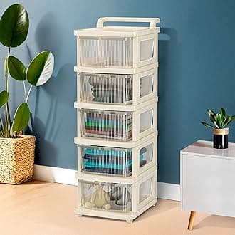 - Kuber Industries 5 Layer Plastic Modular Storage Drawer Organizer with Wheels | Chest of Drawer Storage Box for Living Room, Office, School and Home | Toys Organiser for Kids Room | Transparent Ivory
